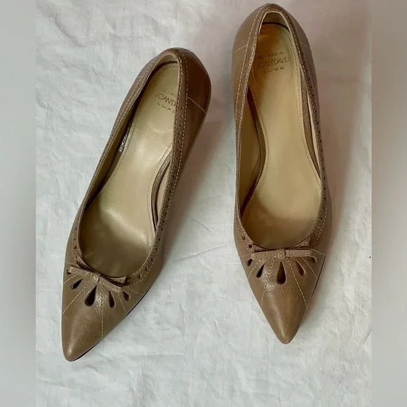 Joan & David Taupe Leather Pumps - Picture 2 of 10